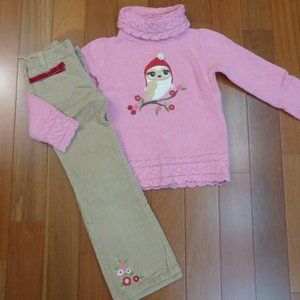 Gymboree Cozy Owl sweater pants set size 6 7 EUC
